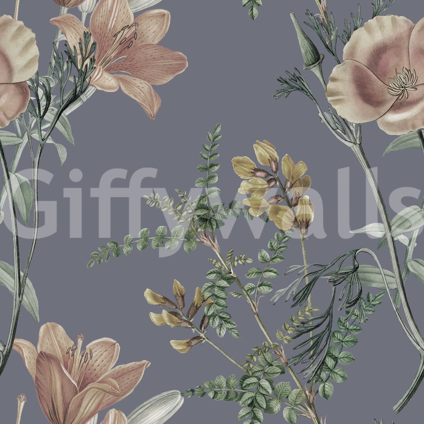 Light branch detailing in Vintage Botanical Wallpaper with muted tones
