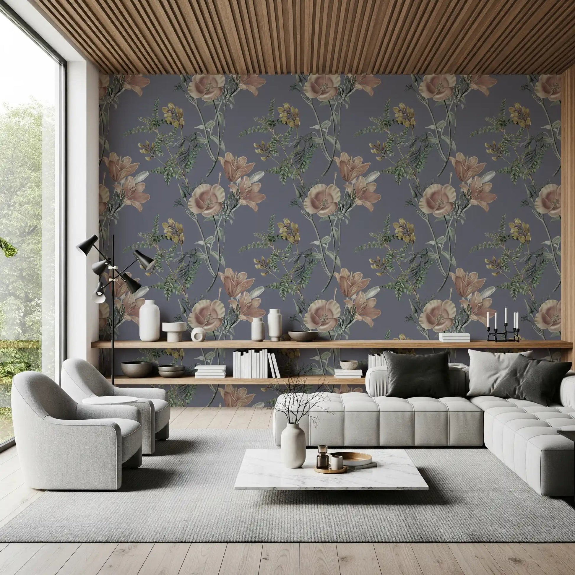 Soft floral surface in Vintage Botanical Serenity Wallpaper design