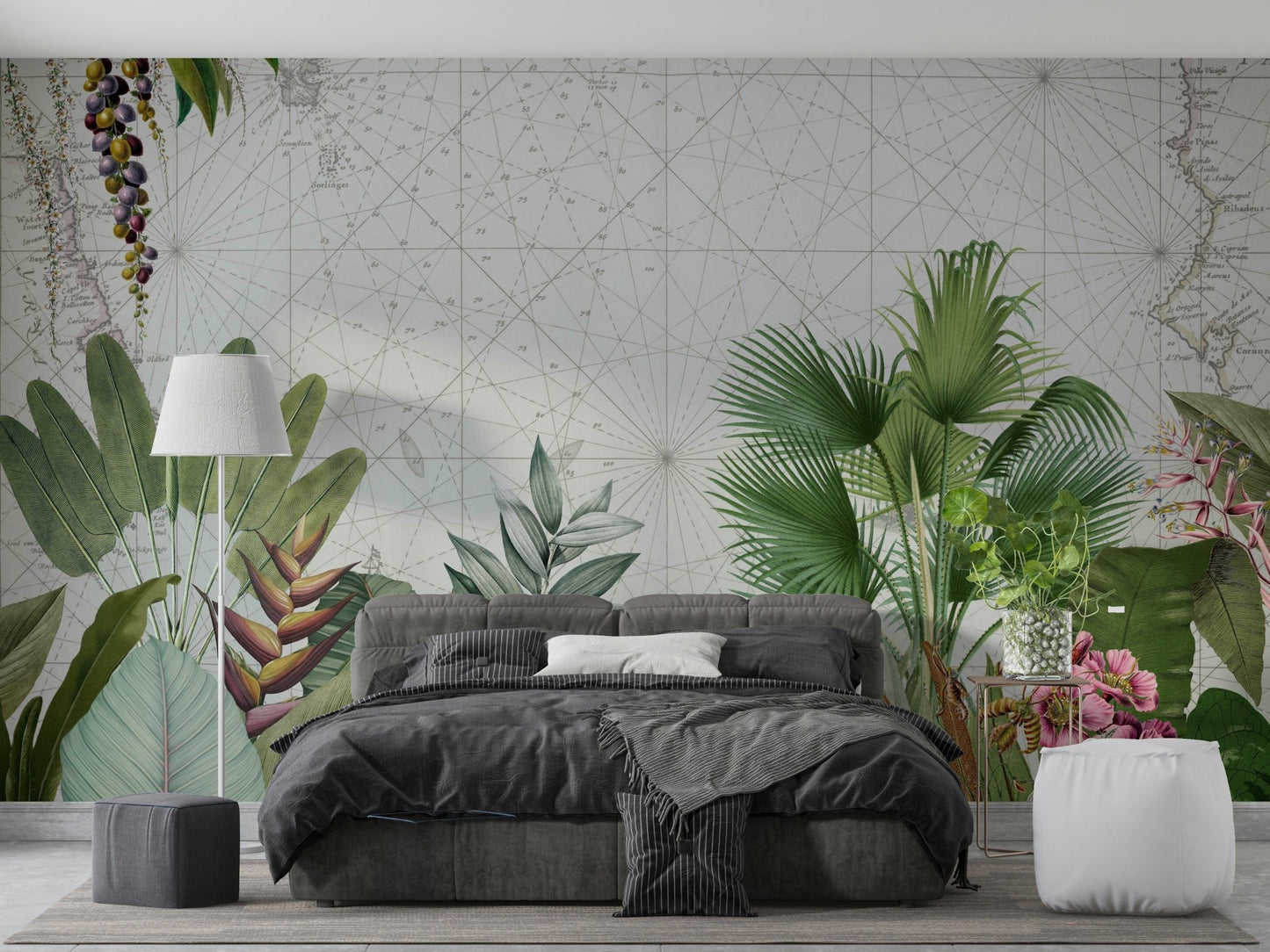 Vintage botanical voyage wall mural with lush greenery

