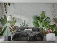 Vintage botanical voyage wall mural with lush greenery

