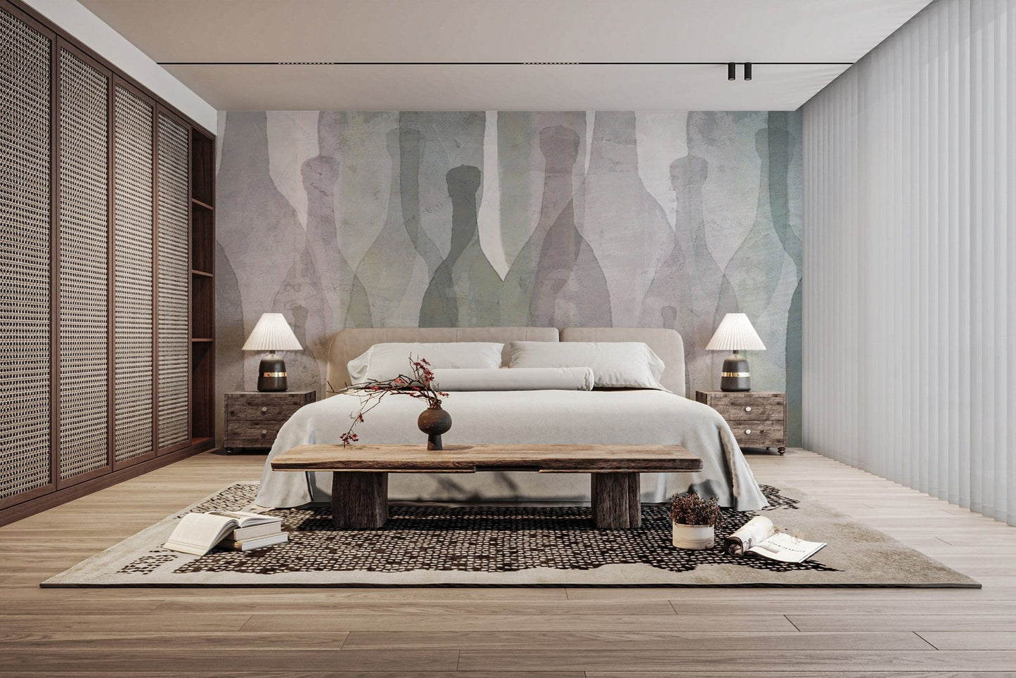 Textured abstract wallpaper with bottles
