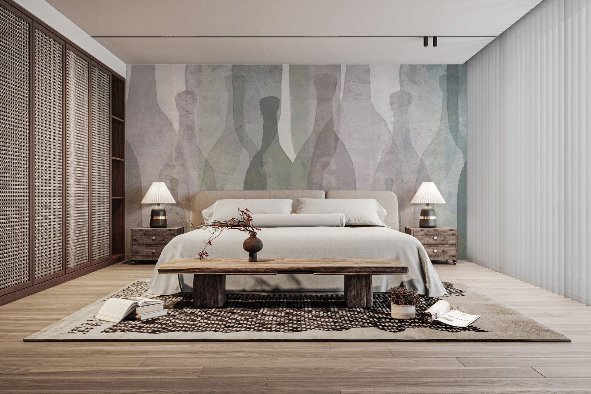 Textured abstract wallpaper with bottles
