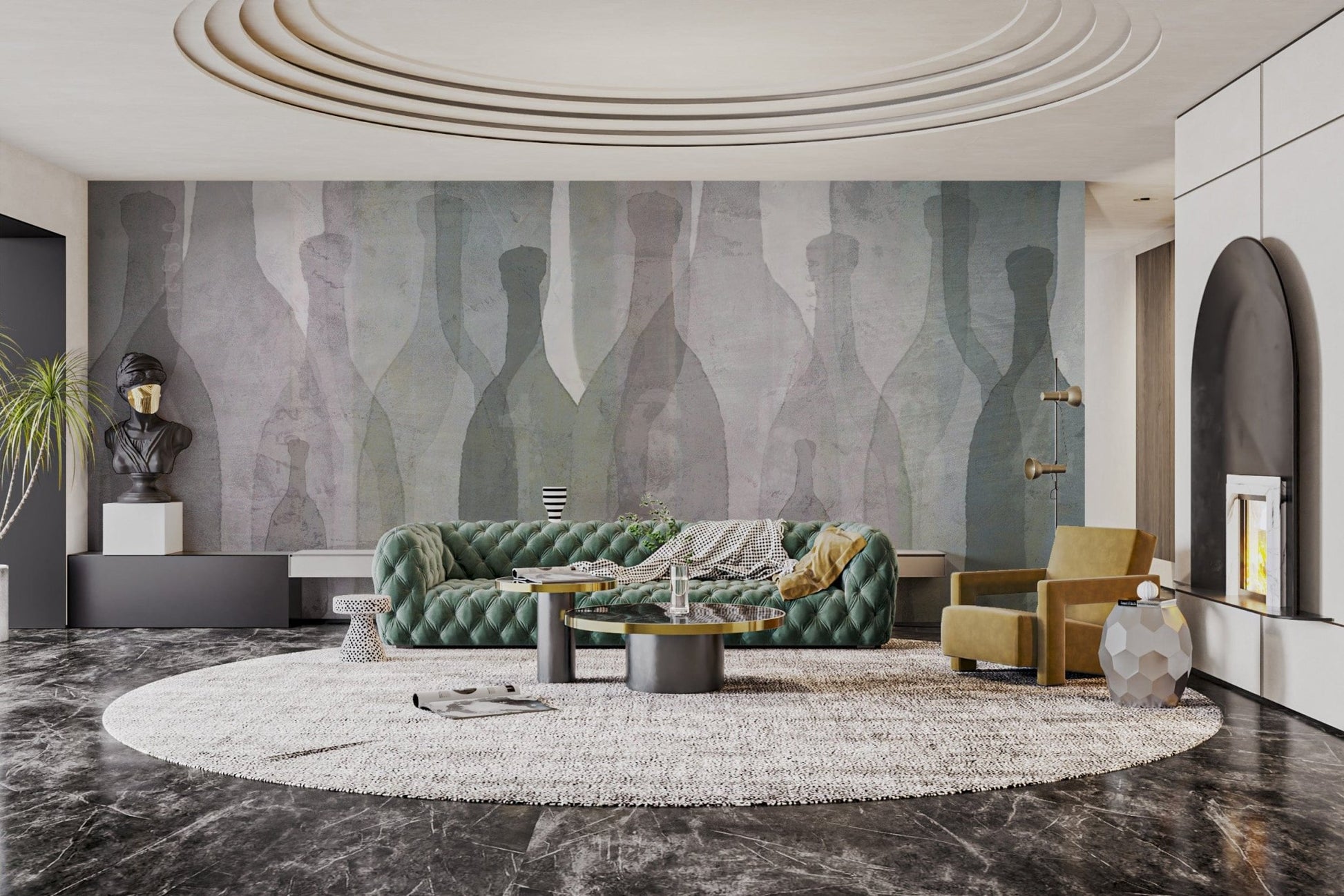 Abstract bottle print wallpaper décor
