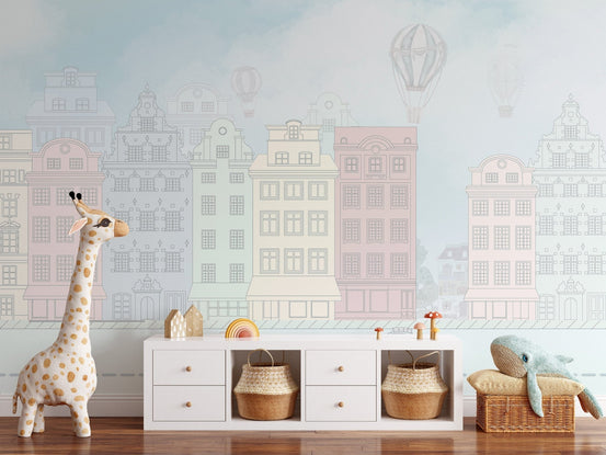 Vintage boulevard mural for kids' rooms, C320