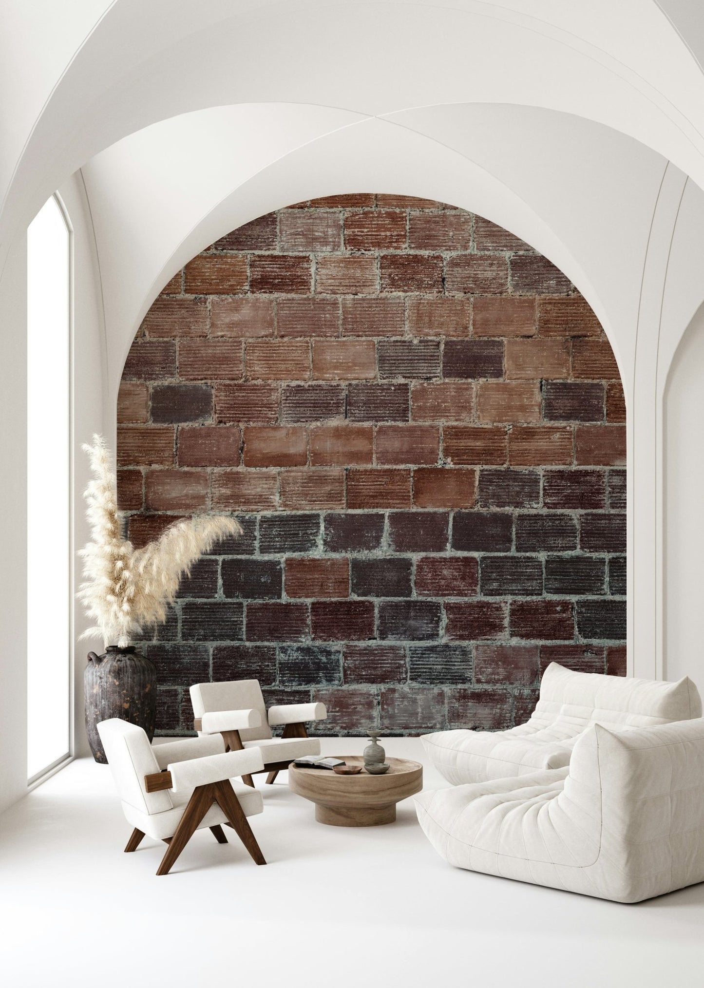 Warm red and brown tones on the Vintage Brick Texture wallpaper for walls.