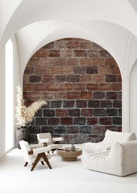 Warm red and brown tones on the Vintage Brick Texture wallpaper for walls.