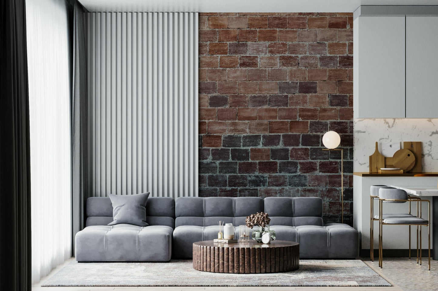 Detail of the subtle, realistic texture of the Vintage Brick wallpaper for walls.