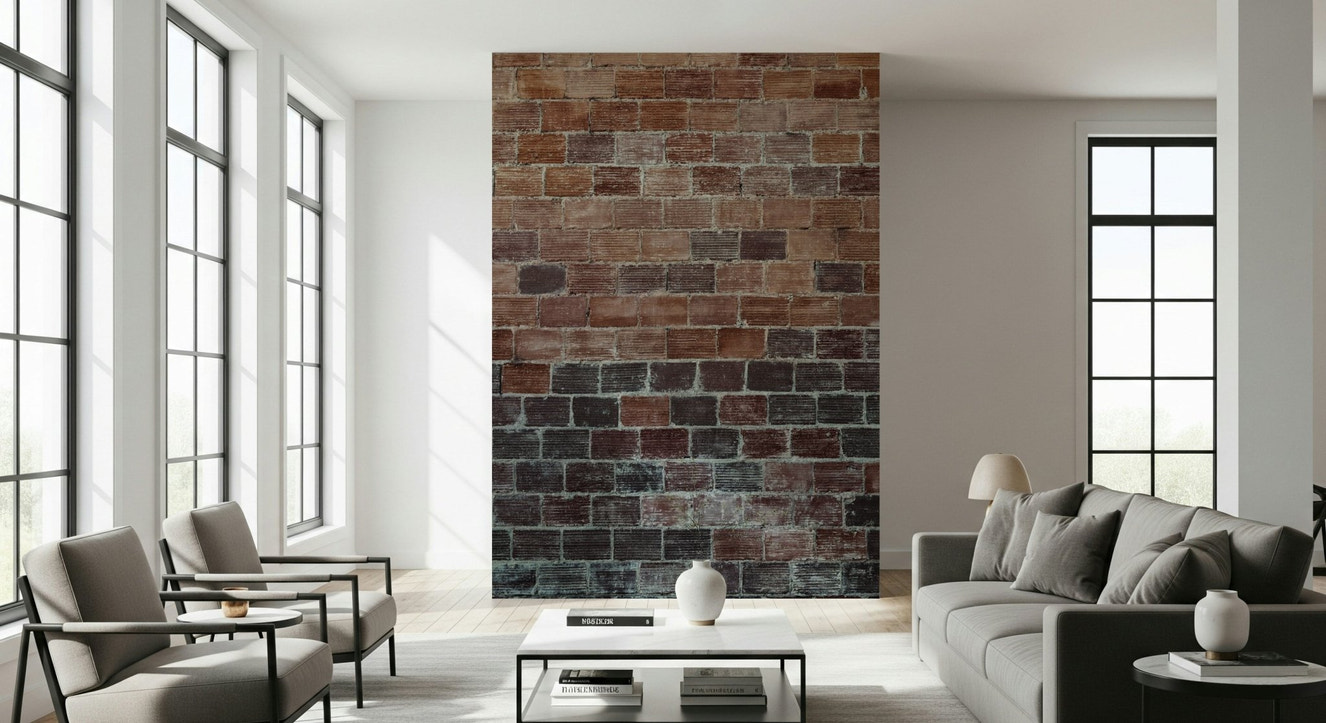 Vintage Brick Texture Wall Mural, exposed red brick wallpaper for walls detail.
