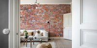 Industrial-style mural featuring distressed brick.