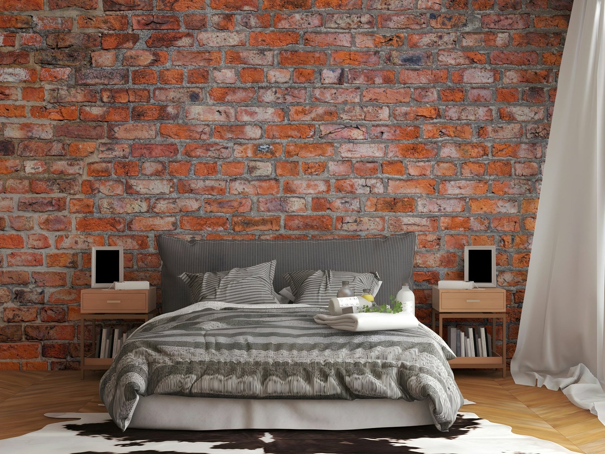 Antique-look brick mural for cozy wall styling.