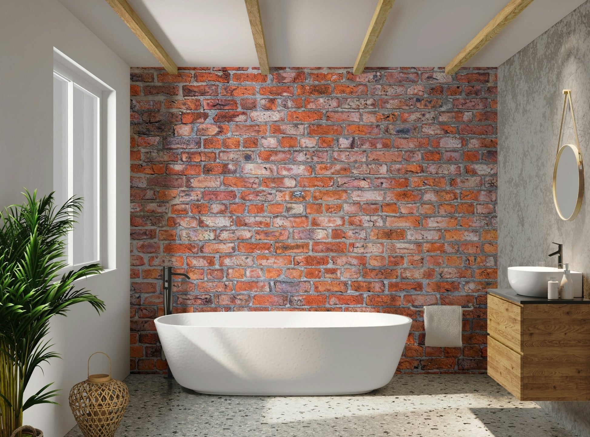 Rustic brick wallpaper for vintage-style decor.