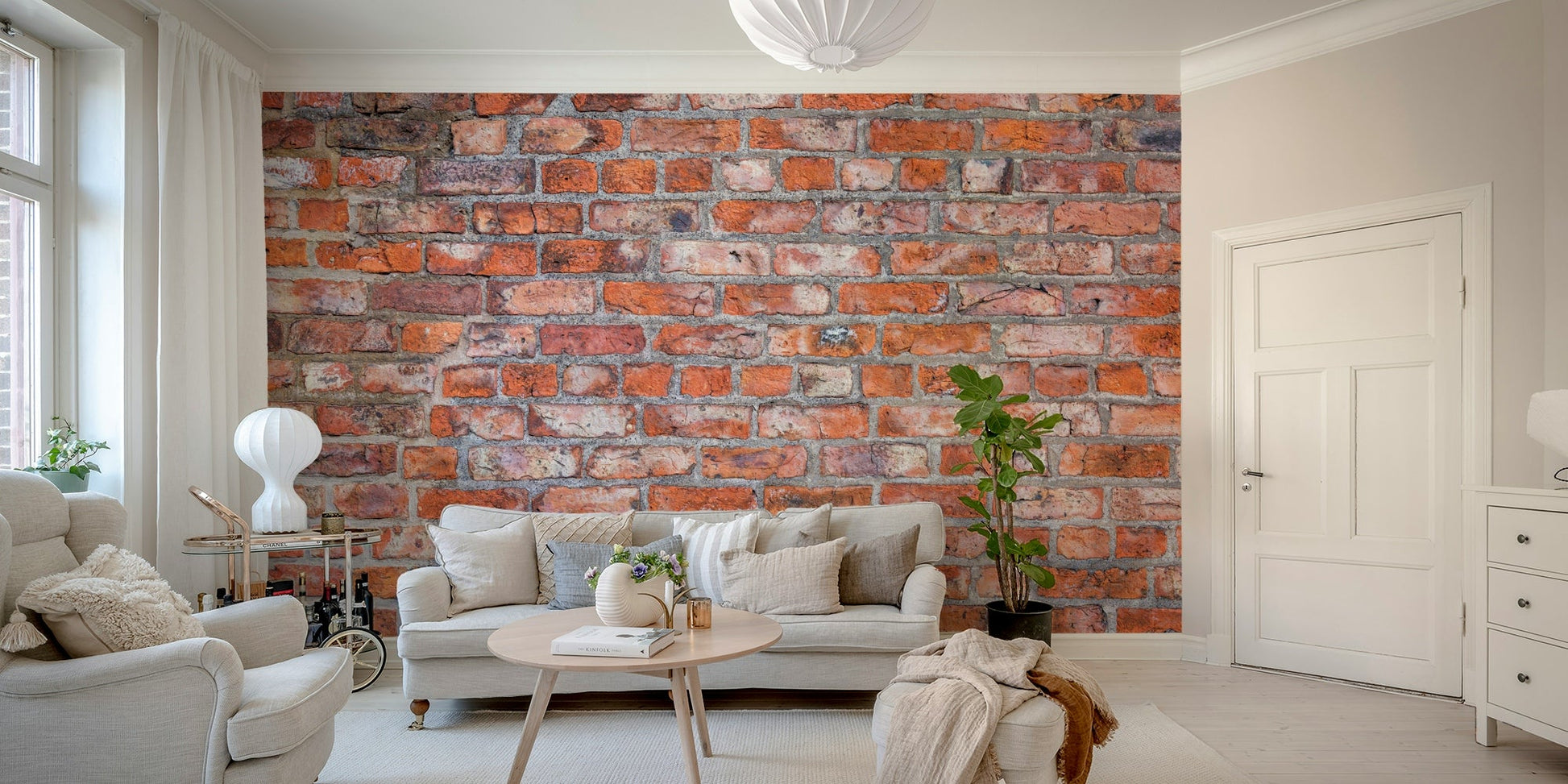 Classic red brick mural for warm, retro interiors.
