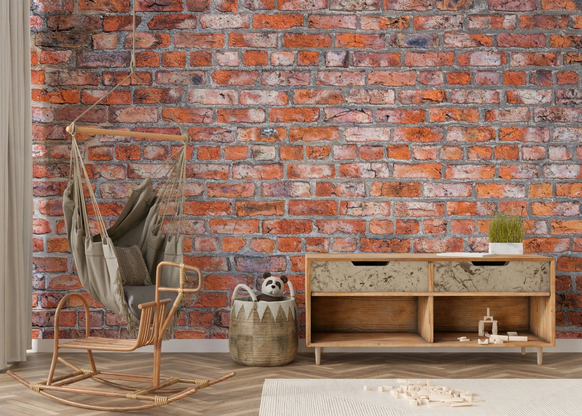 Vintage brick wall mural with aged texture detail.

