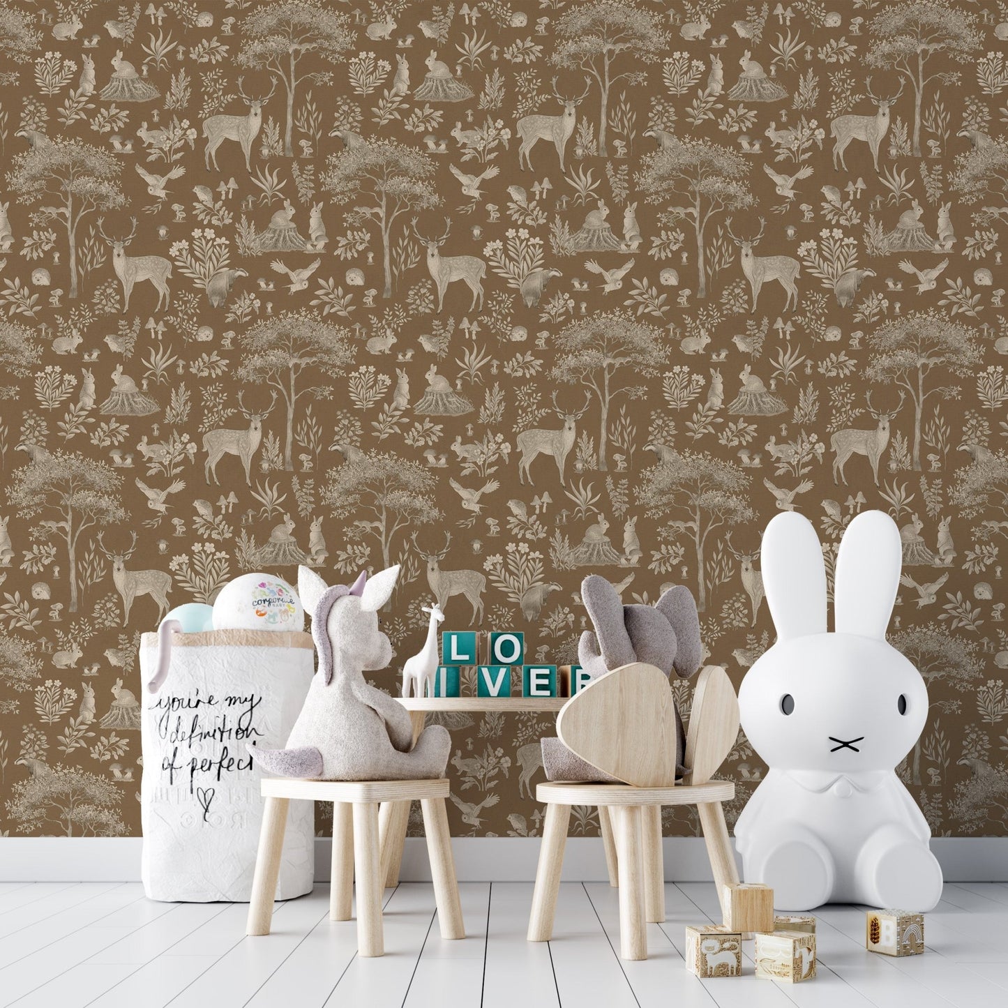 Brown woodland wallpaper for interiors
