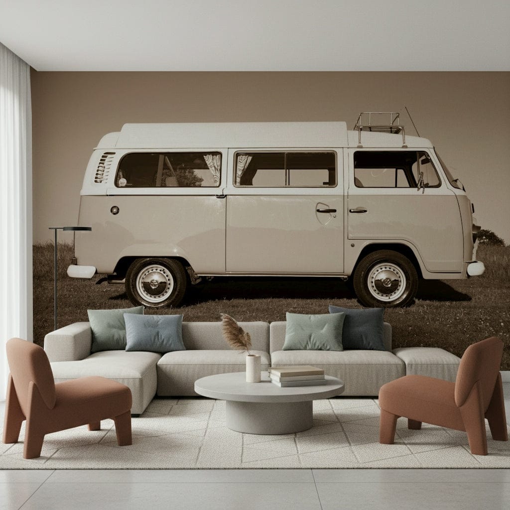 Vintage utility van, the appealing Vintage Camper Van graphic mural.