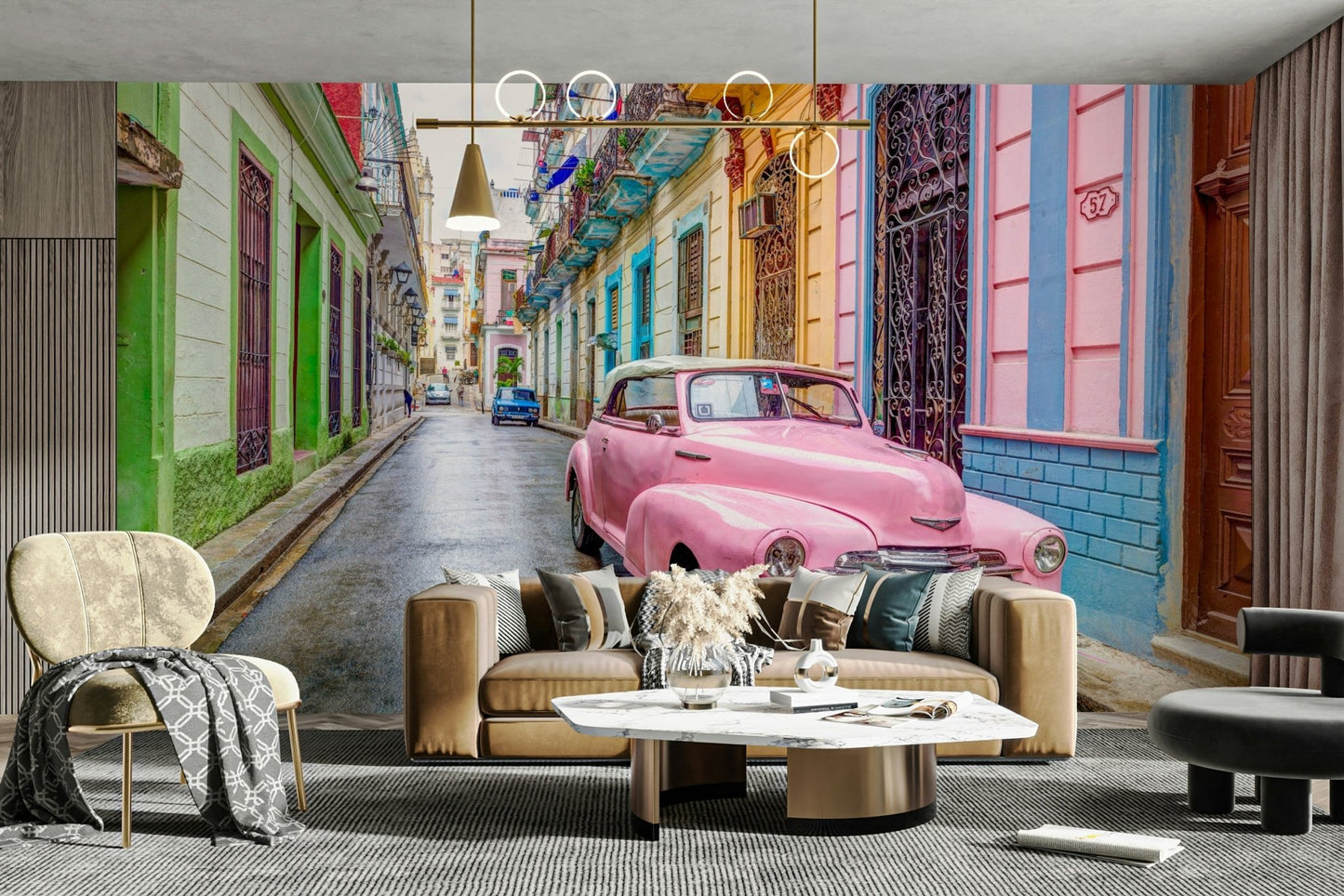 Wall mural of retro car in colorful Havana, Cuba.

