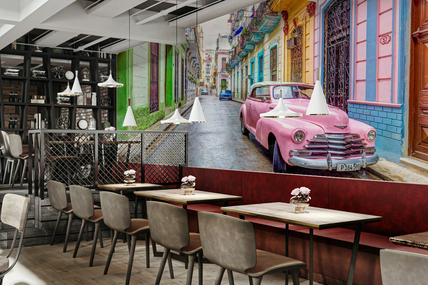 Vintage car scene in old Havana for wall decor.

