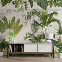 Tropical jungle wallpaper with retro style maps

