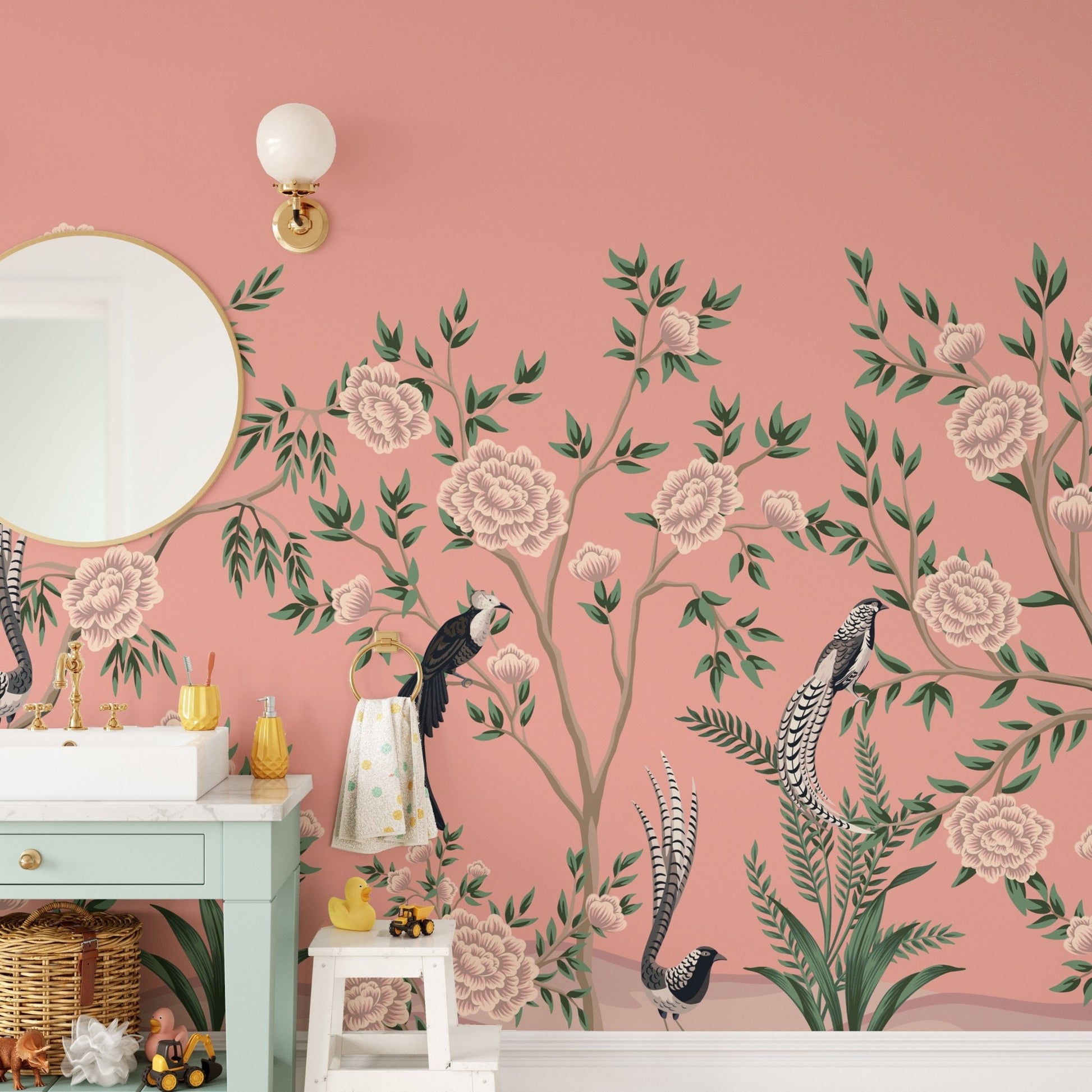 Vintage Chinoiserie Floral Wallpaper Mural - Giffywalls