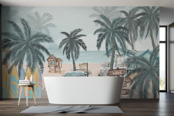Vintage coastal beach wallpaper for rooms D179
