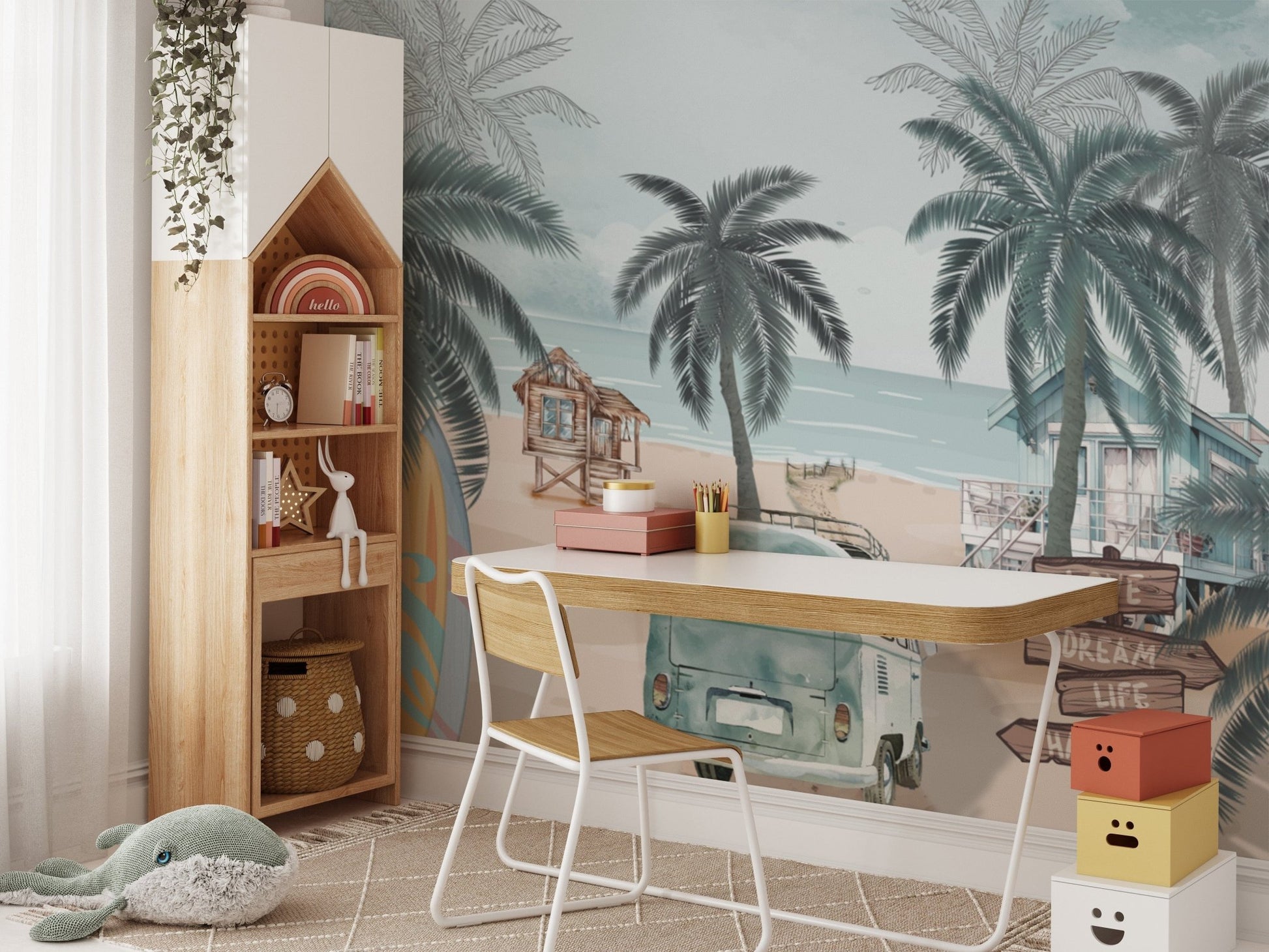 Beach house wallpaper with vintage style
