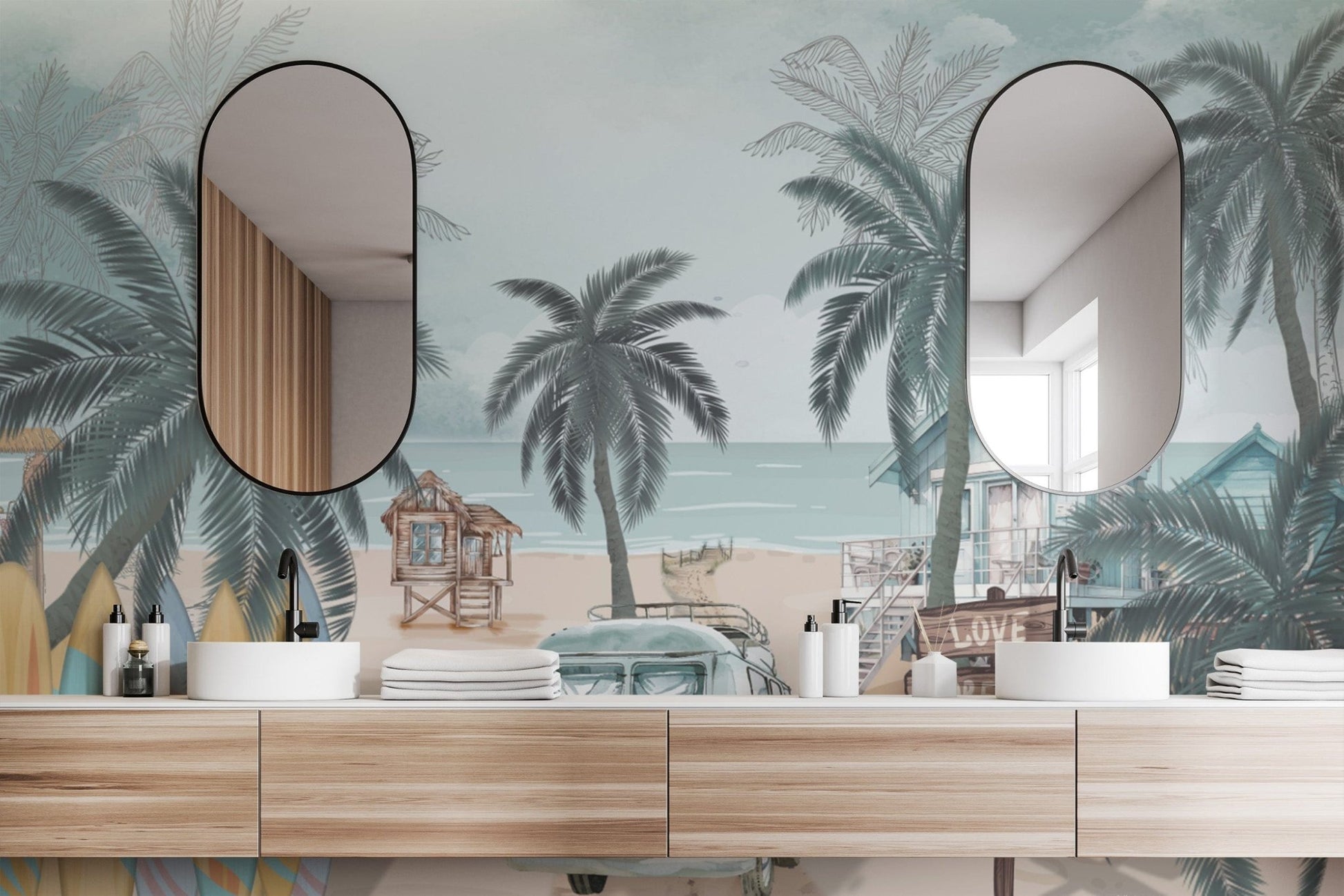 Vintage coastal beach wallpaper design
