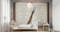 Bedroom with Vintage Cookbook Wall Mural and old recipe artwork