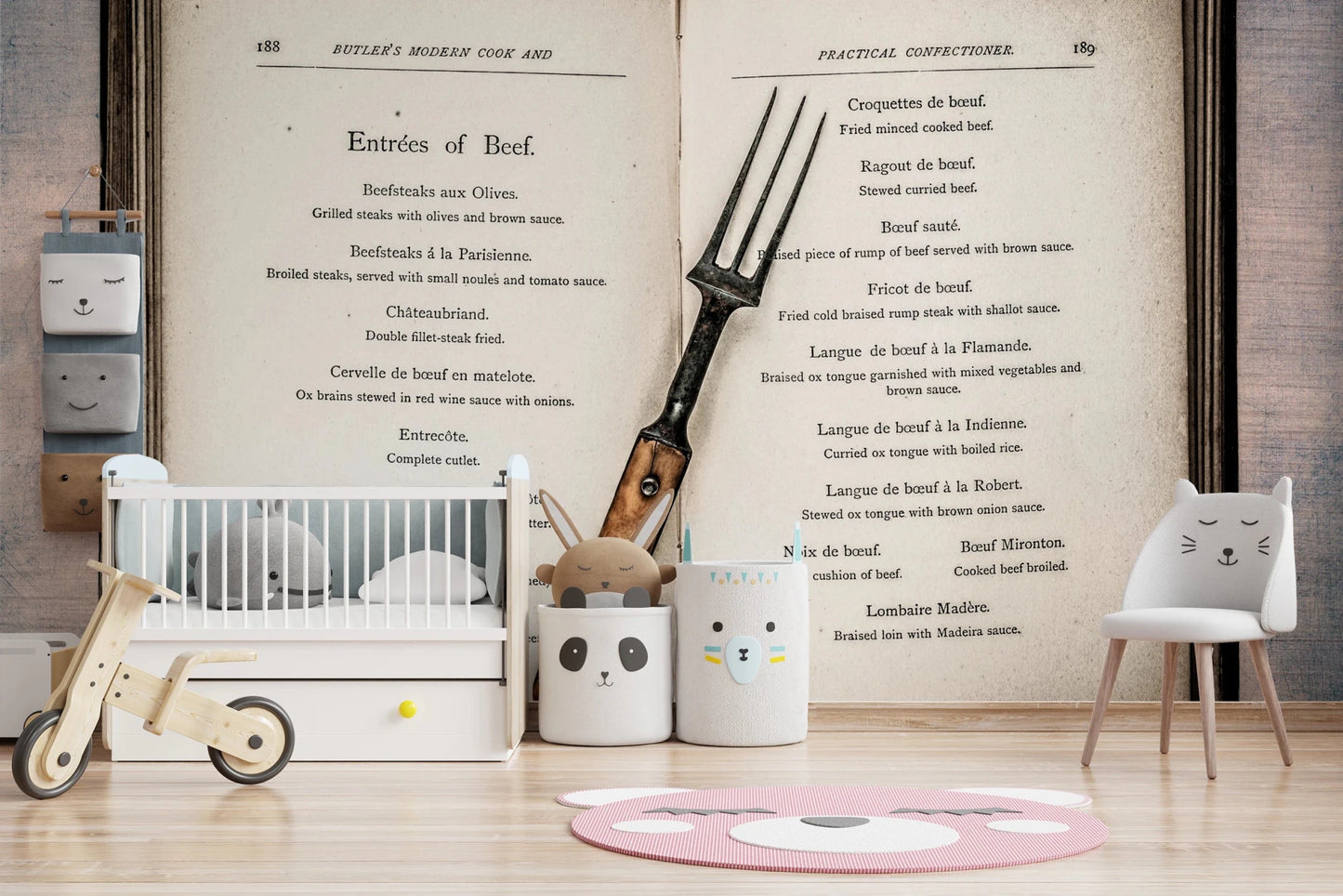 Hallway styled with Vintage Cookbook Wall Mural in soft sepia