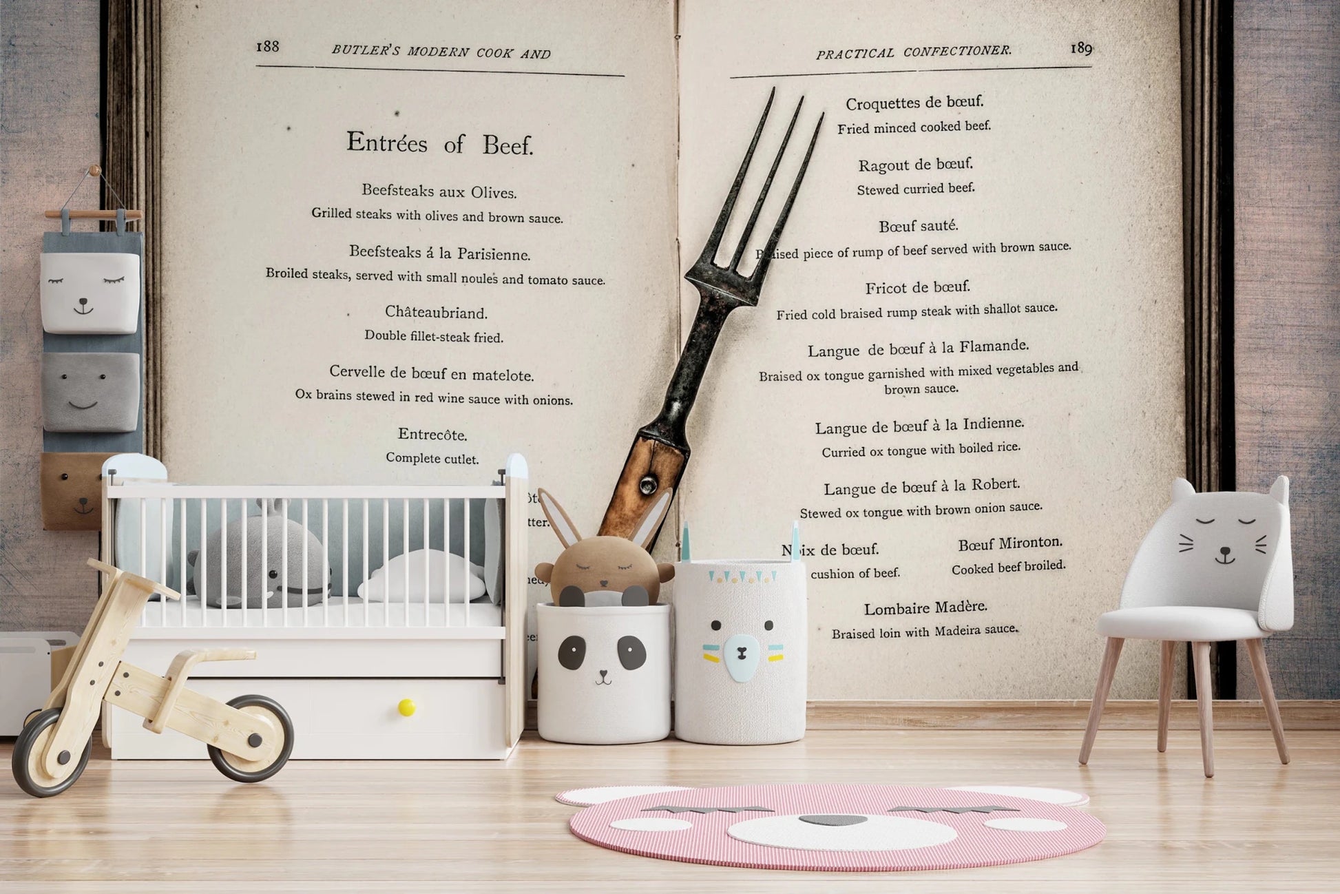 Hallway styled with Vintage Cookbook Wall Mural in soft sepia
