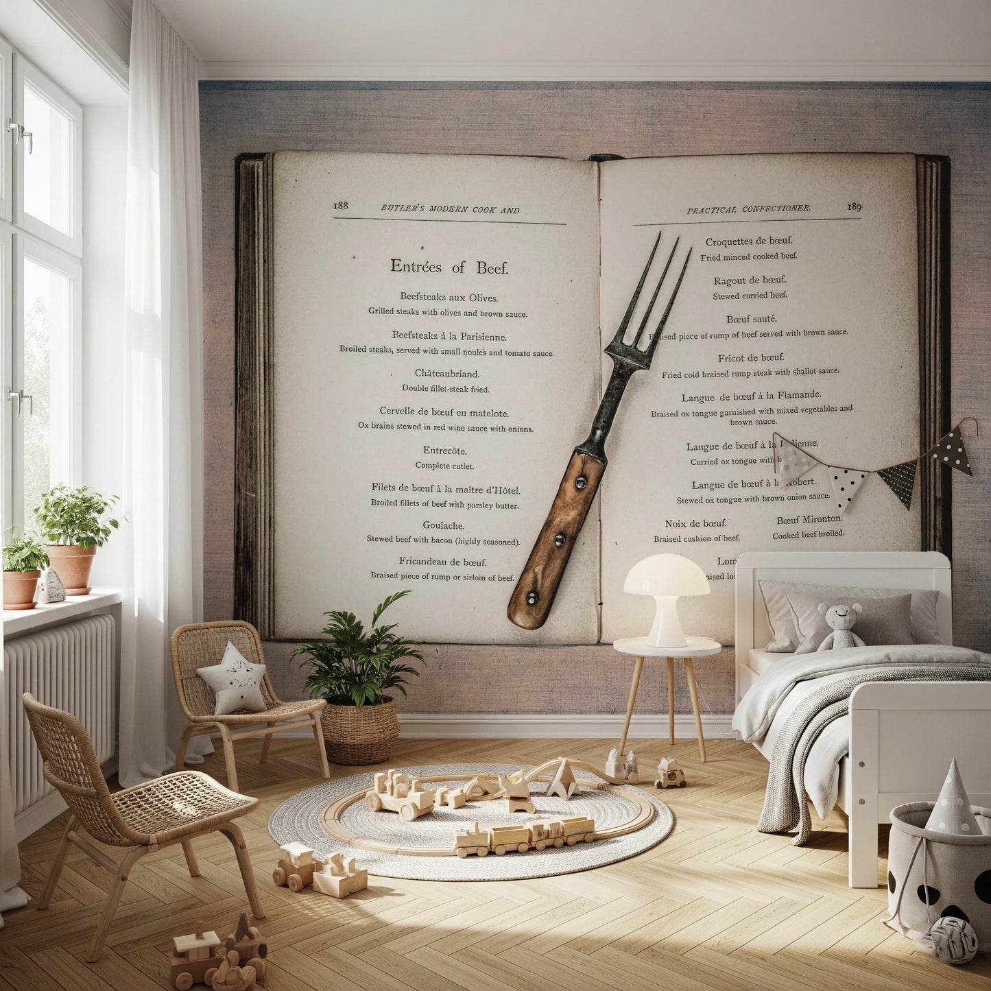 Vintage Cookbook Wall Mural with aged page and culinary sketch