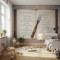 Vintage Cookbook Wall Mural with aged page and culinary sketch