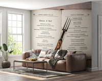 Vintage Cookbook Wall Mural with antique kitchen print detail
