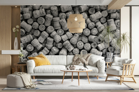 A beautiful vintage cork wallpaper mural in black and white.

