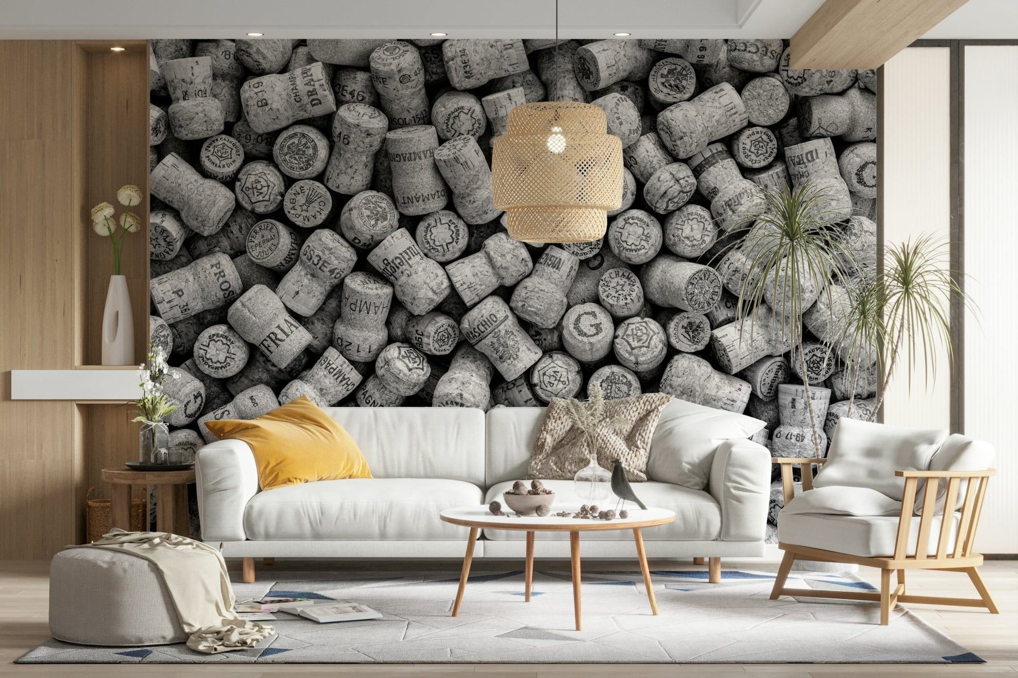 A beautiful vintage cork wallpaper mural in black and white., GD4636