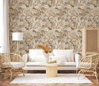 Hallway finished in Vintage Cream Floral wallpaper with warm bloom repeat