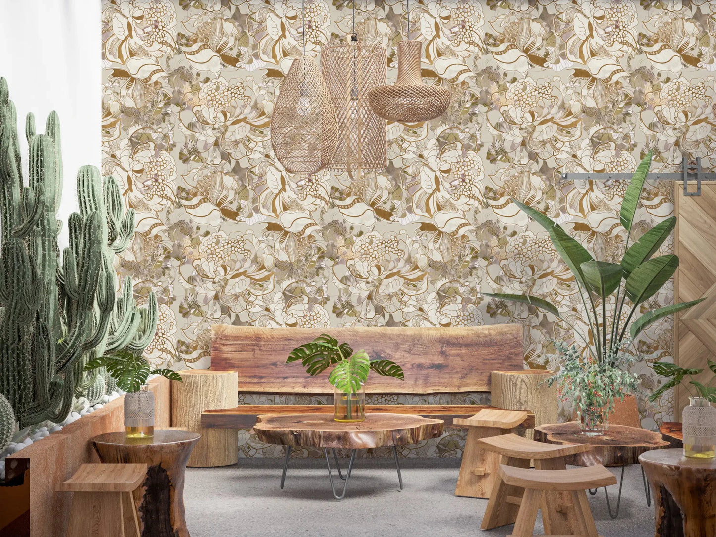 A muted floral repeat gives Vintage Cream Floral wallpaper balance