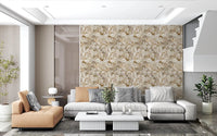 Living room with Vintage Cream Floral wallpaper and layered ivory blooms