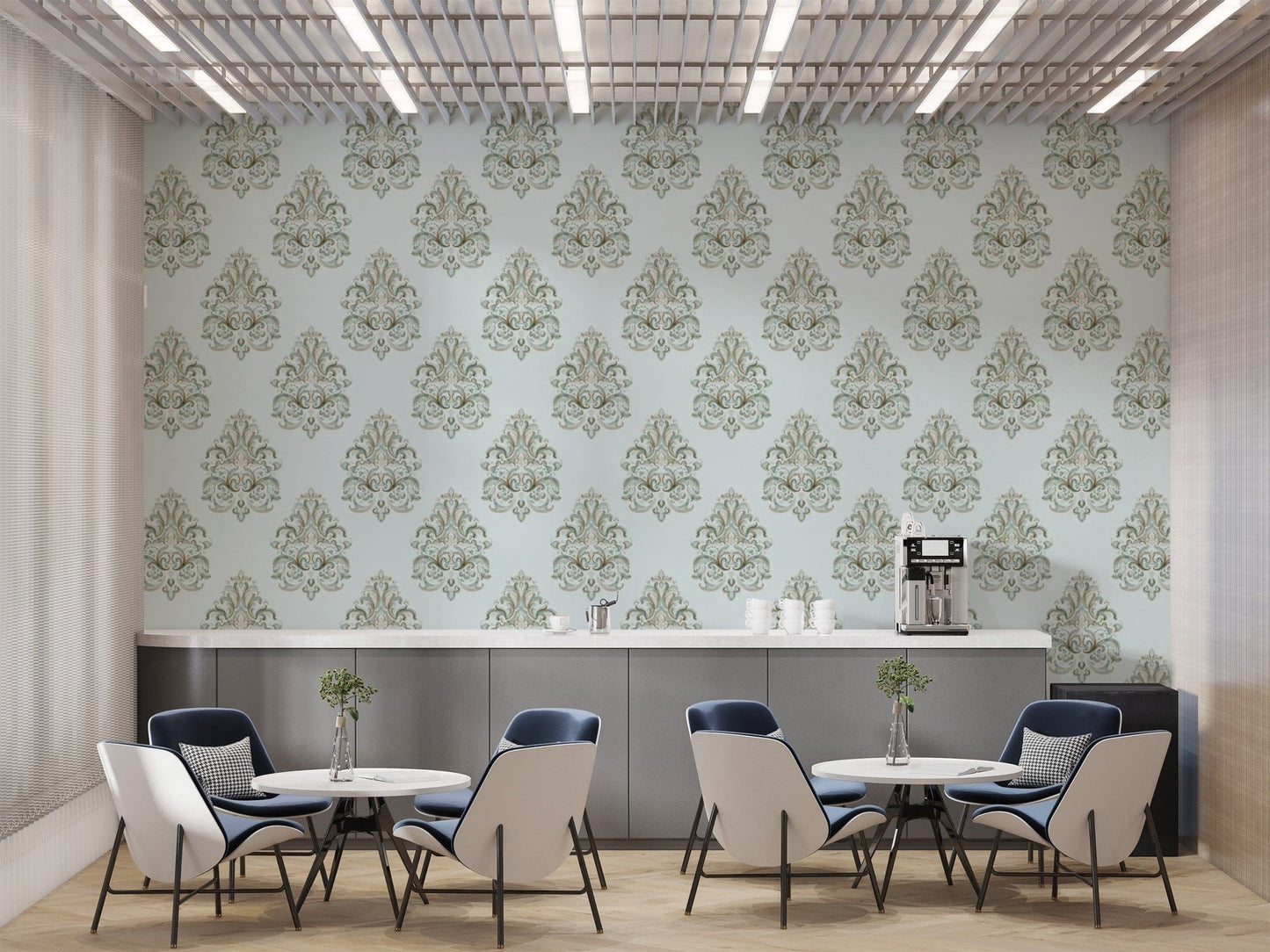 Luxurious damask green wallpaper with a vintage charm.