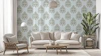 Ornate vintage damask wallpaper mural for classic wall decor.