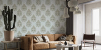 Elegant vintage damask wallpaper mural in lush green tones.