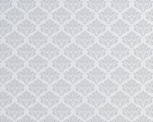 Grey on White Damask Repeat Wallpaper