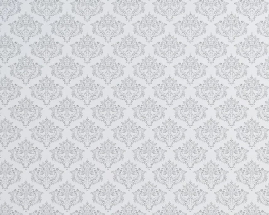 Grey on White Damask Repeat Wallpaper