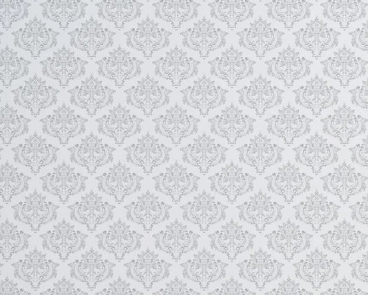 Grey on White Damask Repeat Wallpaper