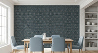 Sophisticated navy and pink damask wall mural for home office spaces