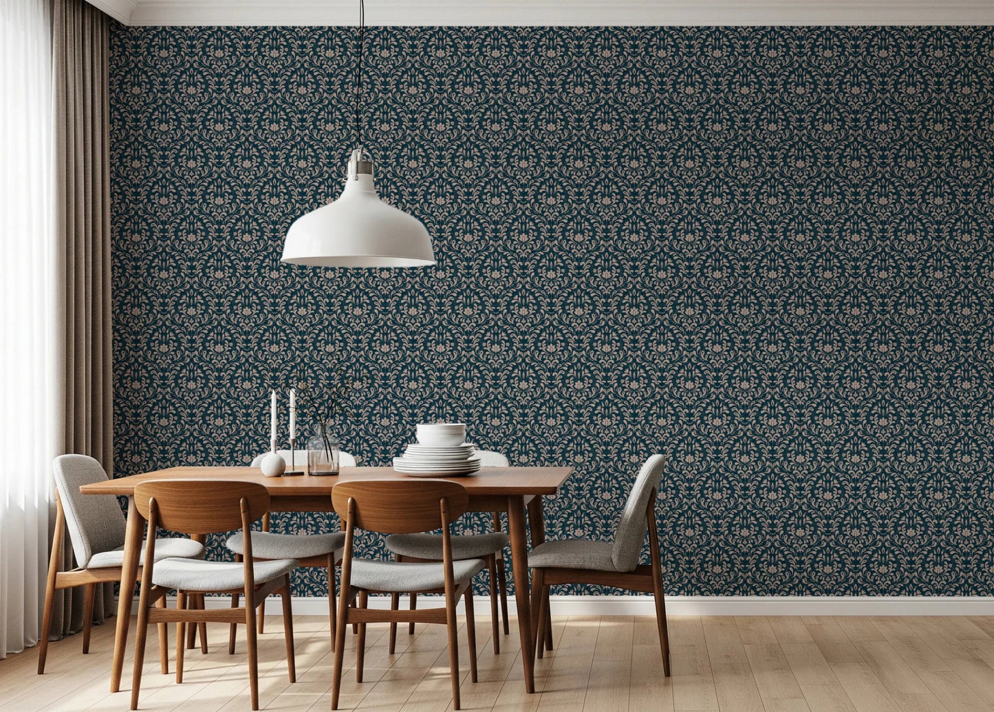 Vintage DARK BLUE DAMASK Wallpaper for creating a traditional feature wall