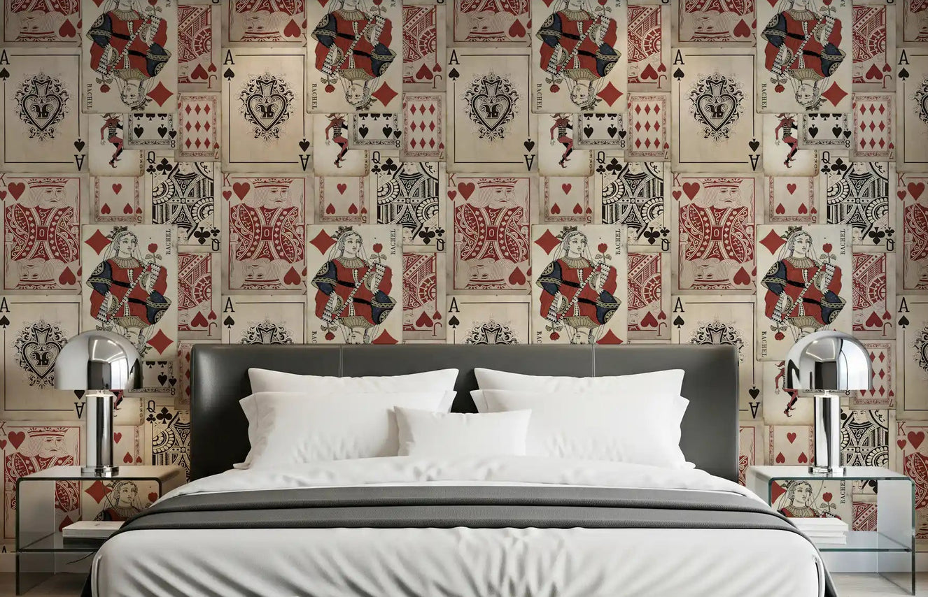 Vintage Deck Wall Mural creates a unique backdrop for a Bedroom.