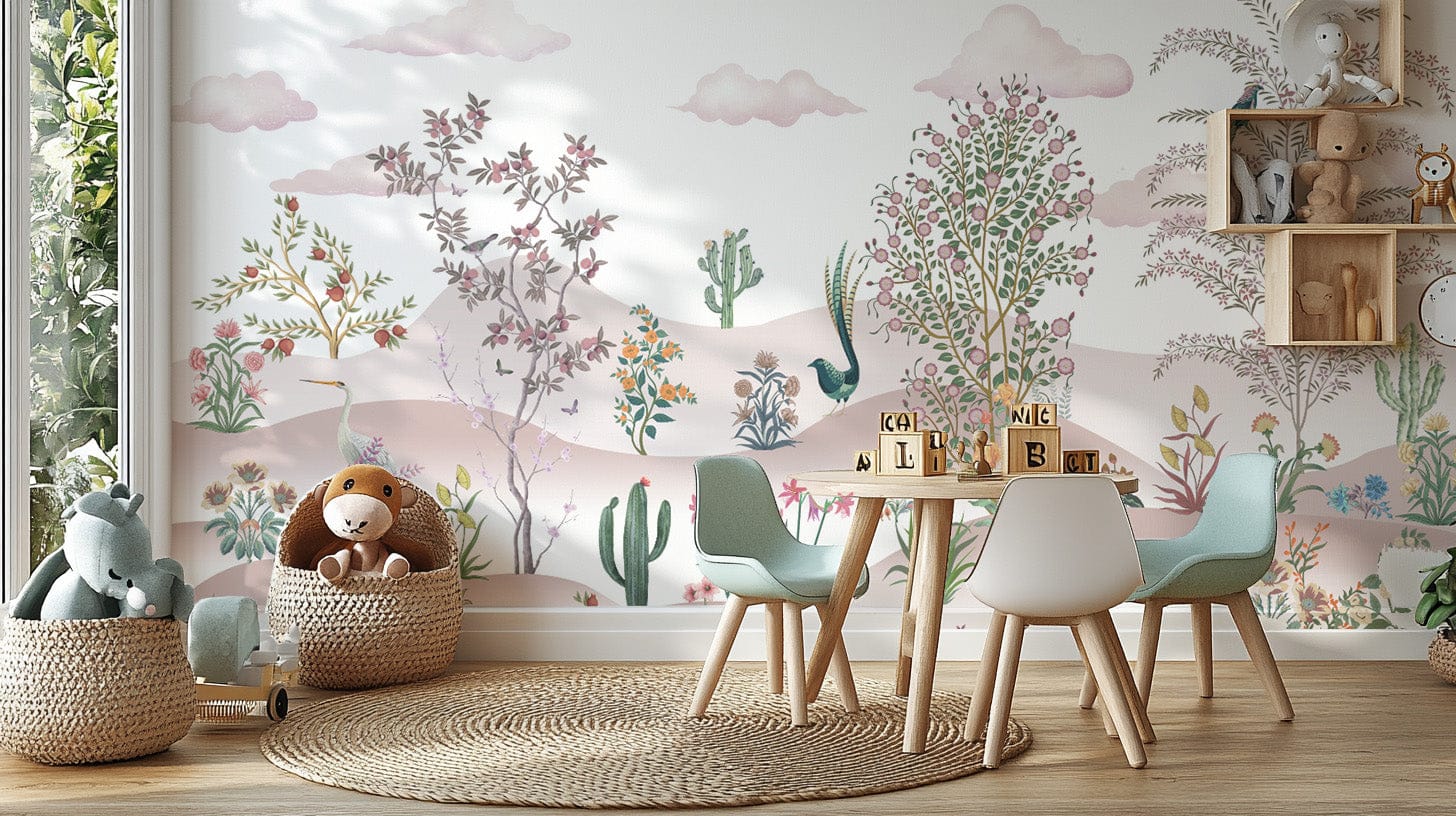 Desert botanical wallpaper with birds D207
