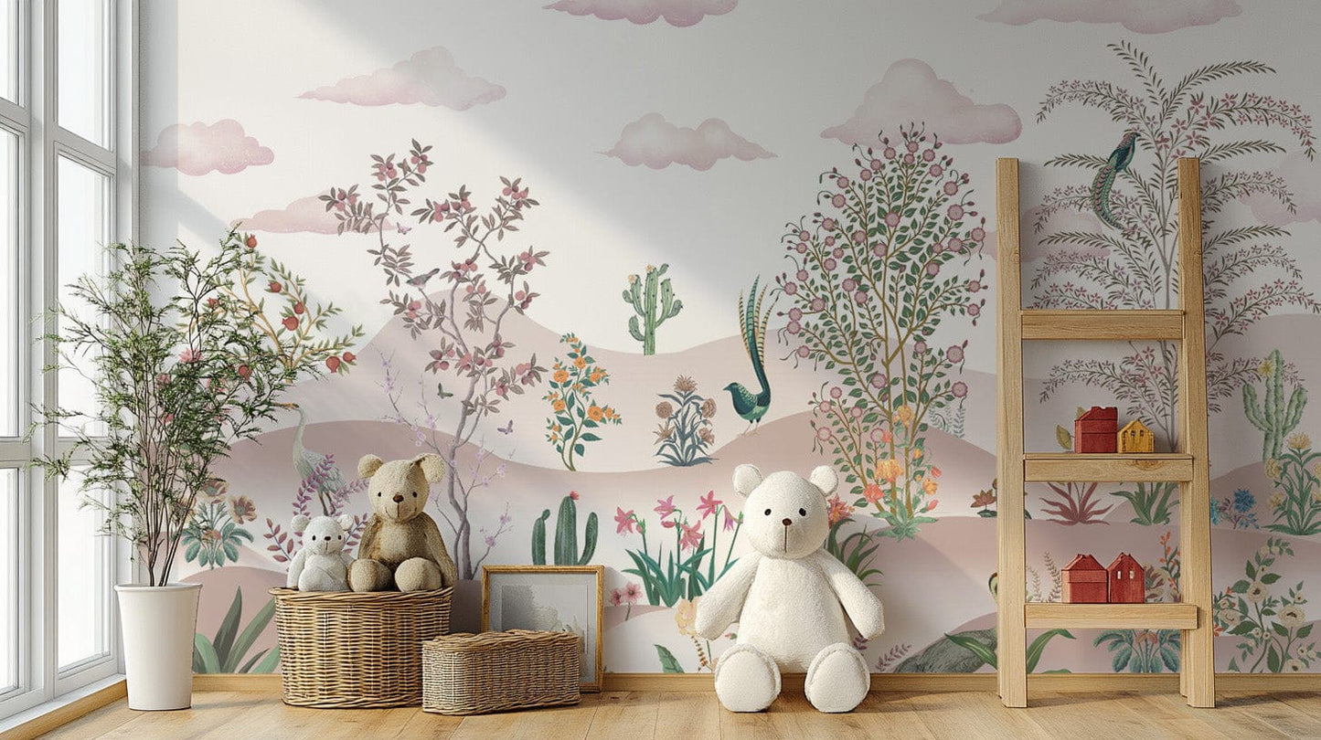 Soft pastel vintage botanical wallpaper D207

