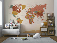 Educational map mural with soft tones
