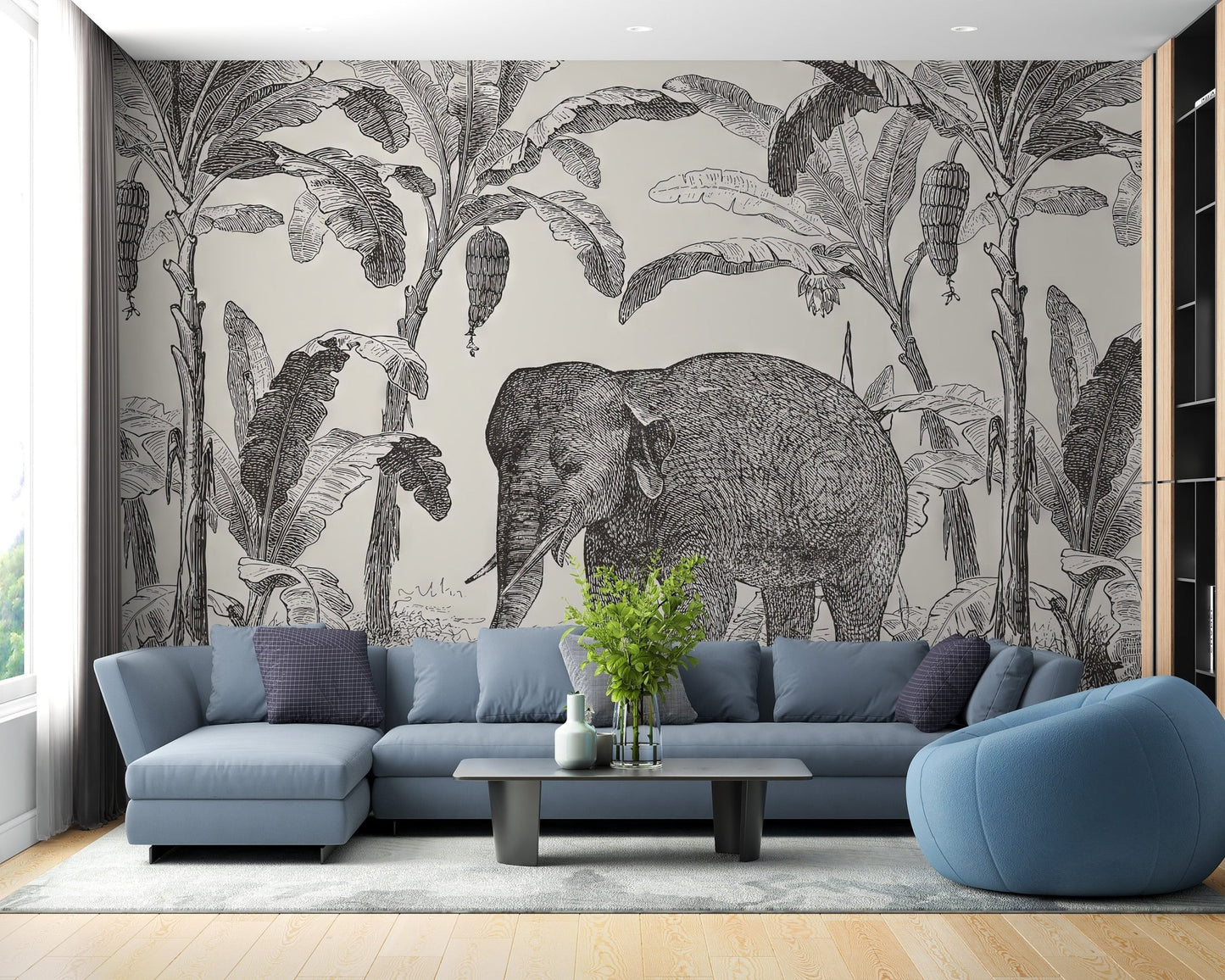 Vintage Elephant Mural Wallpaper C418